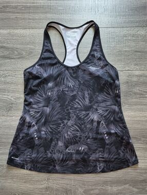 Saucony Black and Gray Floral-Pattern Racerback Tank
